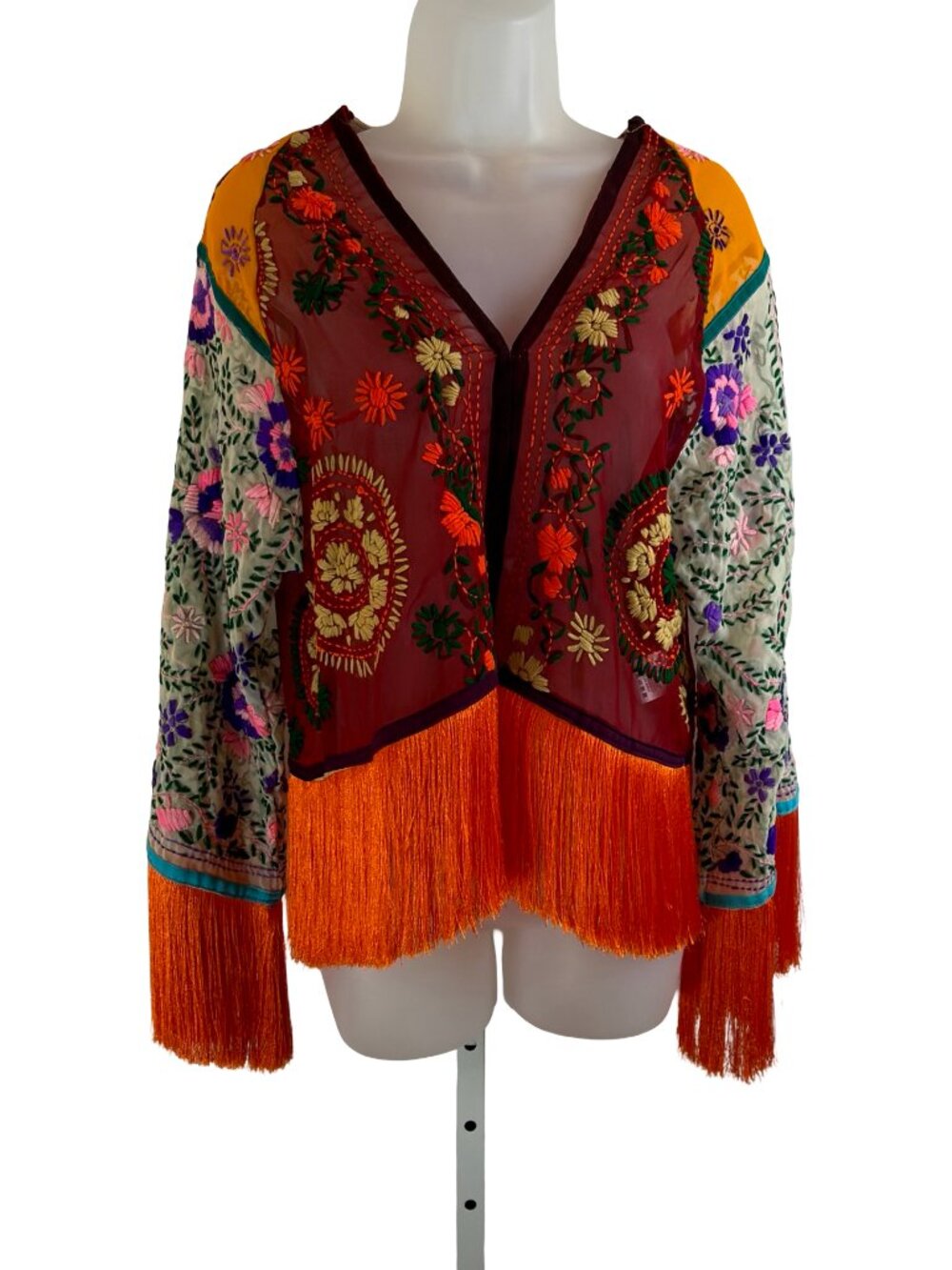 Boho Fringe Cardigan Shawl Orange Fringe Size M-L